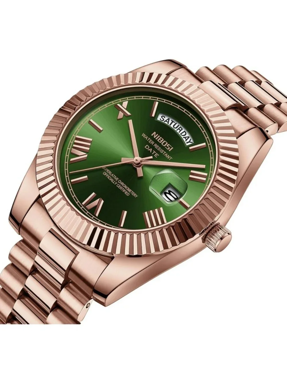 Nibosi Men's Rose Green Analog Quartz Stainless Waterproof Desiger Wrist Watch